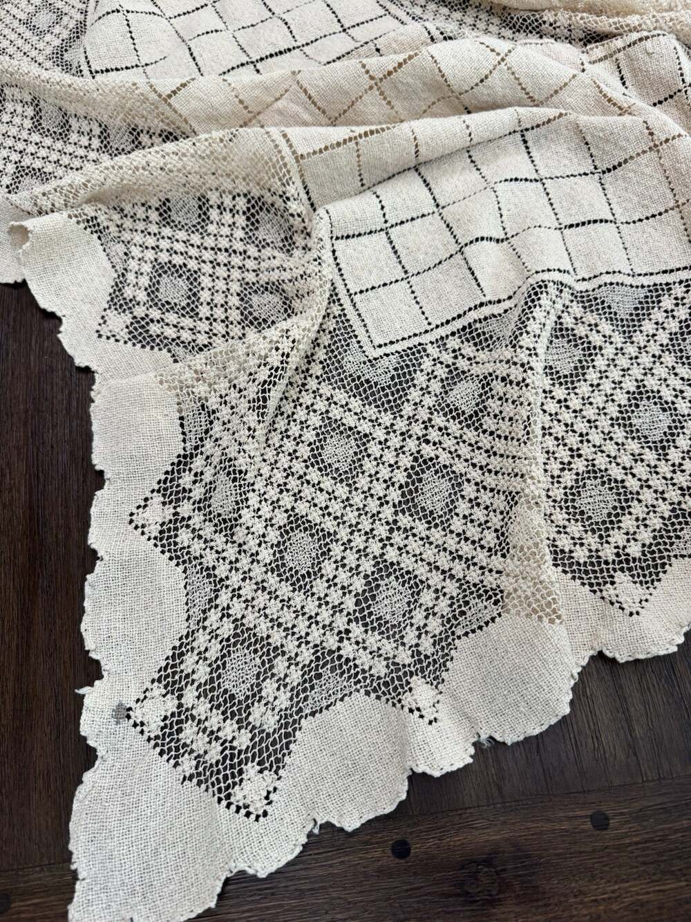 Vintage Ecru Lace Tablecloth Rustic Farmhouse Heirloom Cottagecore Garden 54x88
